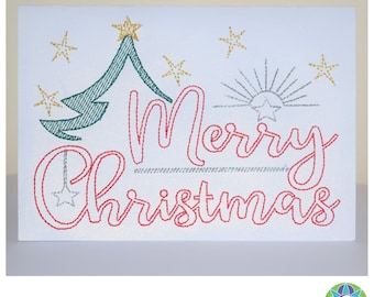 5x7 inch Christmas Card Snazzy Merry Christmas ITH Machine Embroidery 130x180 mm