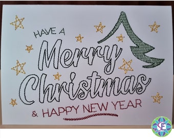 Snazzy kerstkaart machineborduurontwerp (5 x 7 inch) (digitale download)