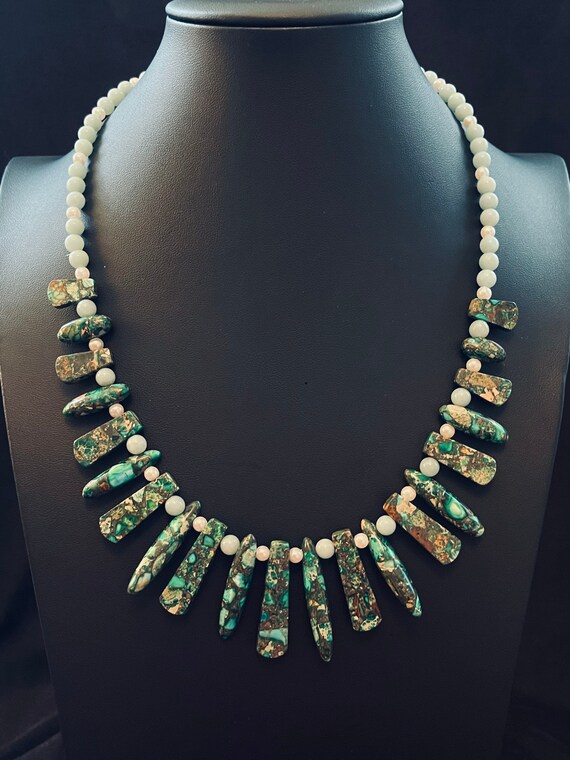 Vintage Polished Green Turquoise Beaded Necklace - image 2