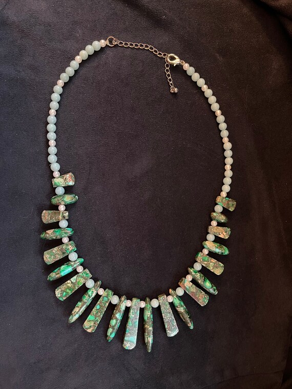 Vintage Polished Green Turquoise Beaded Necklace - image 4