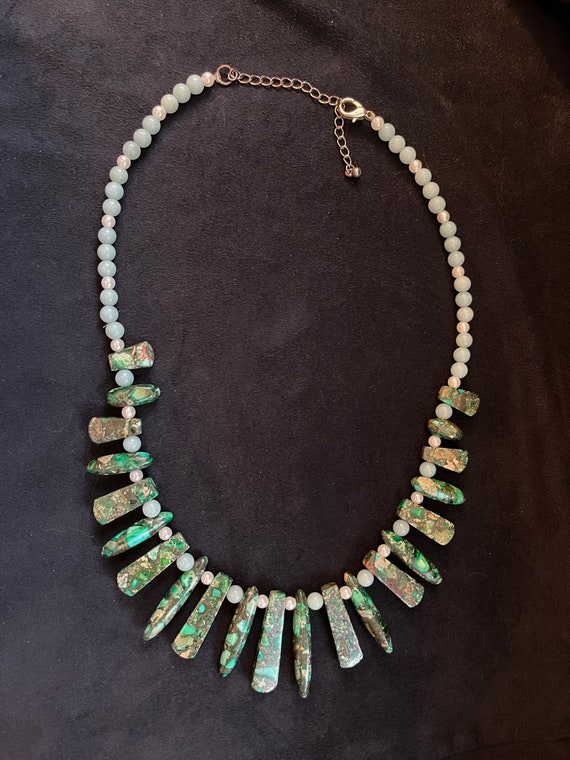 Vintage Polished Green Turquoise Beaded Necklace - image 8