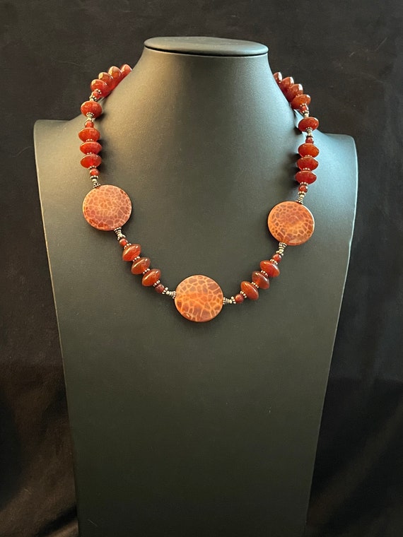 Vintage Burnt Orange Glass Beaded Necklace