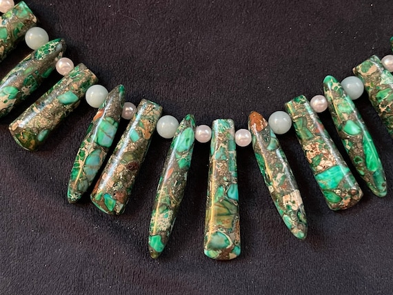 Vintage Polished Green Turquoise Beaded Necklace - image 9