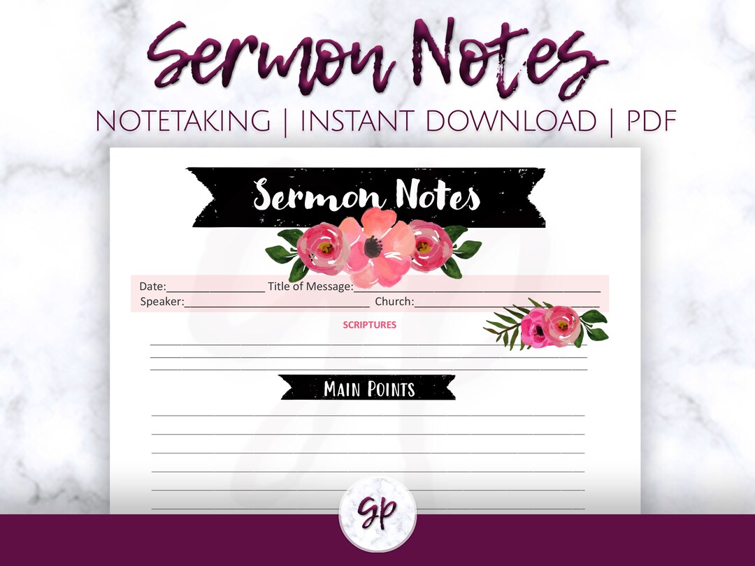 Sermon Notes Printable: Bible Study Notetaking Template (PDF) - Etsy