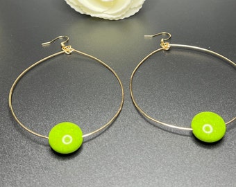 Hoop Earrings with Green Bead