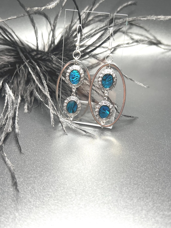 Abalone and Silver Hoop Earrings, Modern Silver Earrings, Abalone Earrings, Silver Hoop Earrings, Elegant Jewelry