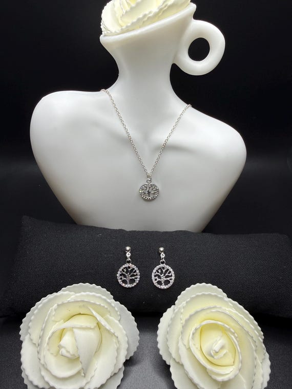 Silver Bling Tree of Life Necklace Set