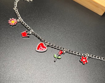 Red Flower and Love Charm Bracelet