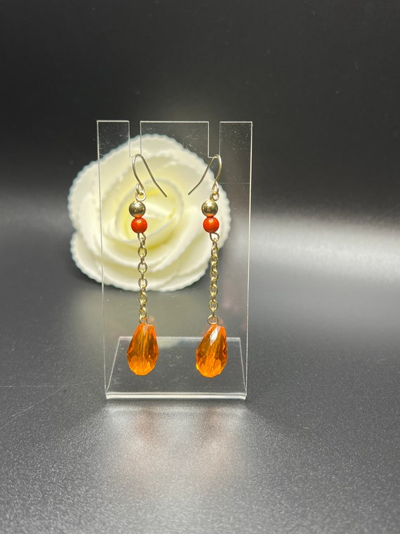 Orange Beaded Dangle Earrings, Orange Boho Earrings, Orange Earrings, Beaded Earrings, Gift for Her
