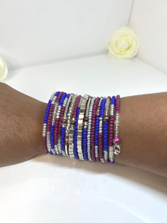 Purple Multi Beaded Wrap Bracelet, Coil Wrap Bracelet, Boho Jewelry, Beaded Bracelet, Purple Bracelet, Boho Bracelet