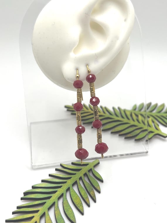 Red Beaded Drop Earrings, Modern Red Earrings, Avant Garde Jewelry, Red Earrings, Red and Gold Earrings, Fashion Accessory