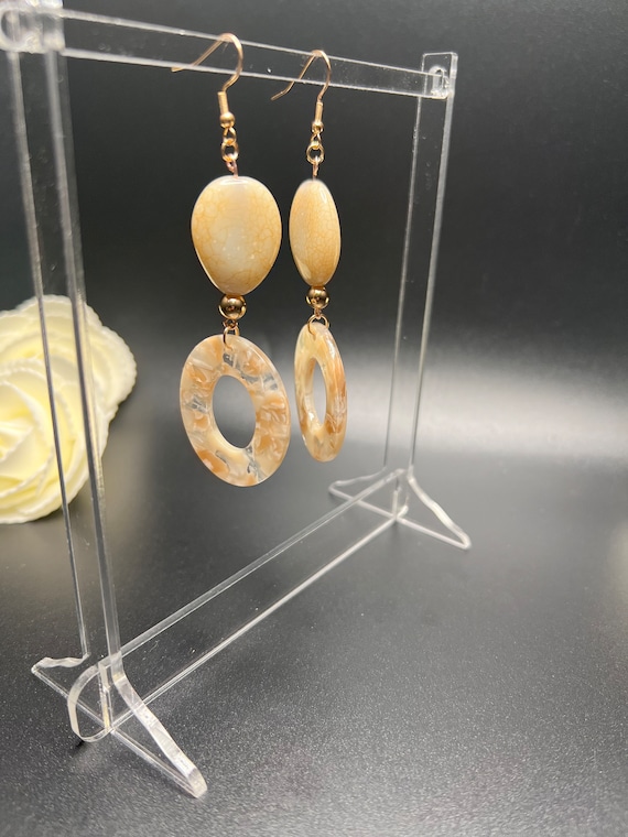 Stone Earrings, Beige Hoop Earrings, Drop Earrings, Neutral Color, Boho Jewelry, Stone Inspired