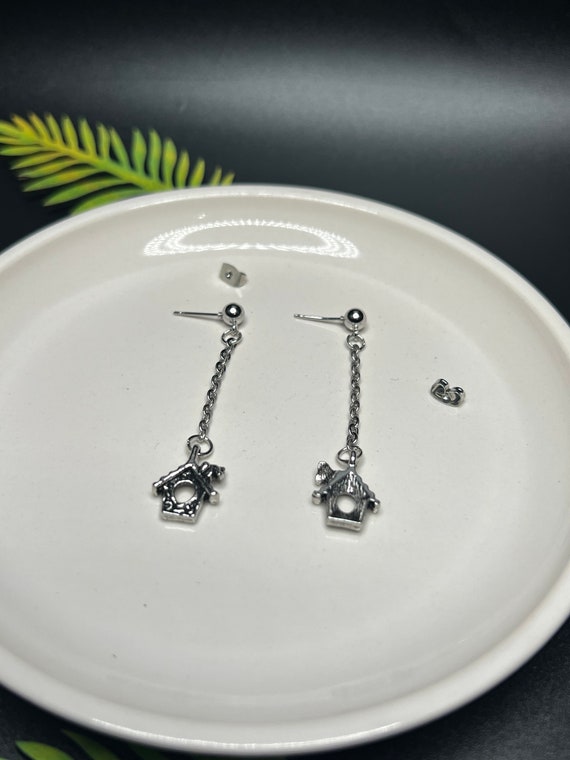 Birdhouse Drop Earrings, Bird Jewelry, Nature Jewelry, Boho Jewelry, Fun Jewelry, Birdhouse Earrings