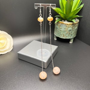 Beige Glass Bead Earrings, Long Earrings, Statement Earrings, Matte Glass Bead Jewelry, Gift for Her