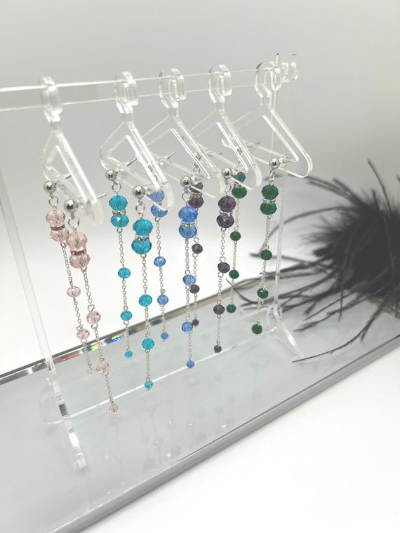 Color Crystal Beaded Earrings, Long Drop Earrings, Modern Bridesmaid Gifts, Bridal Jewelry, Party Wear Earrings