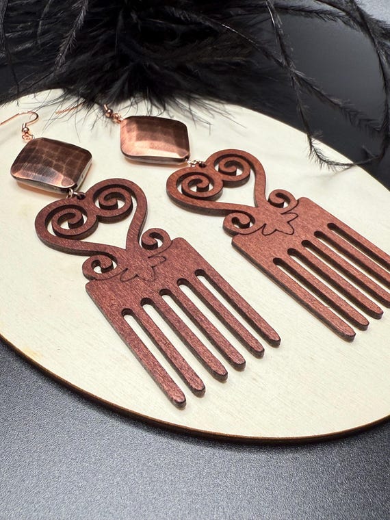Wood Large Earrings, Copper and Wood Jewelry, Large Wood Earrings, Urban Jewelry, Wood Pick Earrings, Gift for Her
