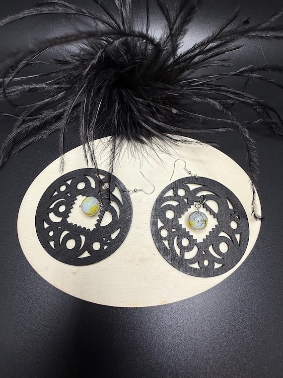 Black Wood Large Beaded Earrings, Wood Jewelry, Urban Wood Jewelry, Large Wood Beaded Earrings, Gift For Her