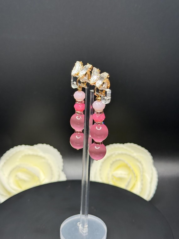 Pink Beaded Butterfly Clip On Earrings