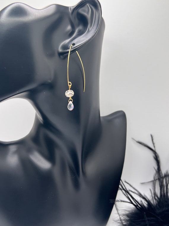 Gold Dangle Earrings, Elegant Handmade Teardrop Earrings, Teardrop and Gold Earrings, Beaded Earring Gift