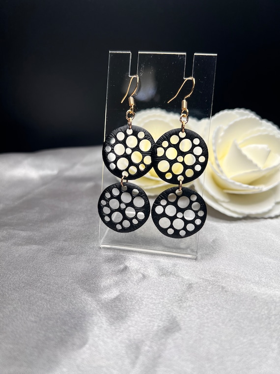 Black Circle Earrings, Geometric Earrings, Black Earrings, Circle Earrings, Minimalist Jewelry, Gift for Her