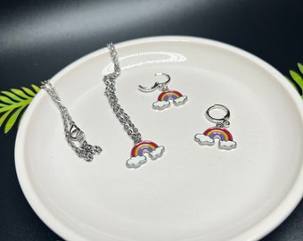 Rainbow Pendant and Earring Set: Colorful Little Girl Jewelry