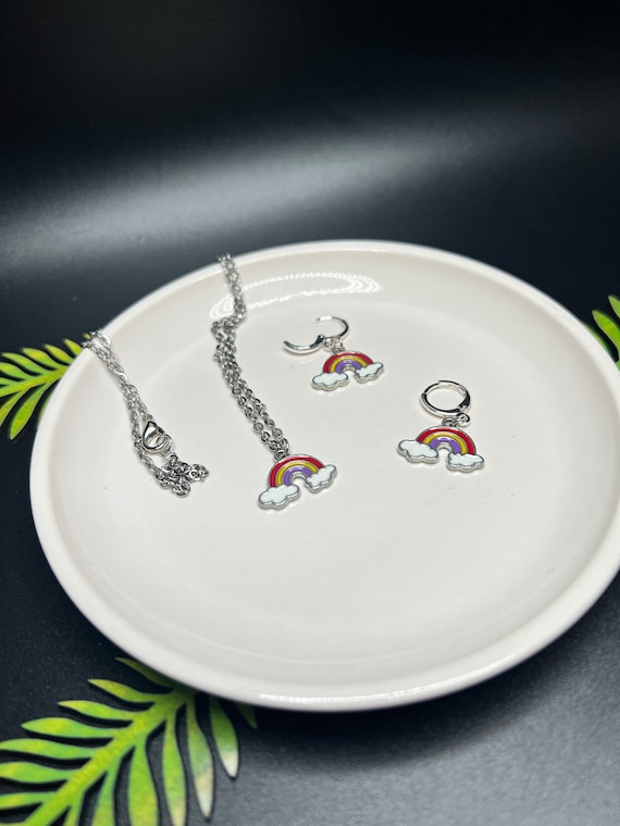 Rainbow Pendant and Earring Set, Rainbow Jewelry, Little Girl Jewelry, Gifts for Girls, Rainbow Earrings, Fun Necklace