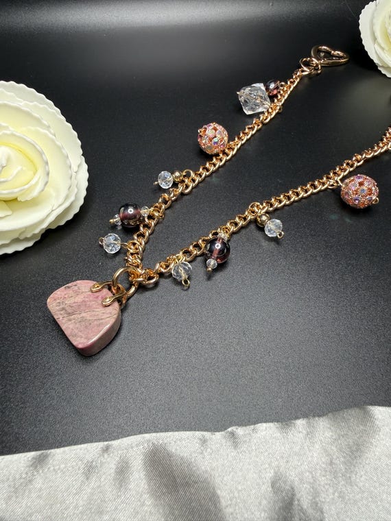Marble Purse Charm Handbag Beaded Bracelet with Heart O Ring