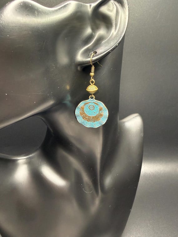Antique Brass Swirls and Dots Drop Charm Earrings