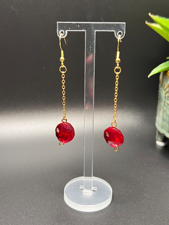 Red Dangle Earrings, Red and Gold Earrings, Elegant Red Earrings, Statement Jewelry, Red Earrings, Gift for Her
