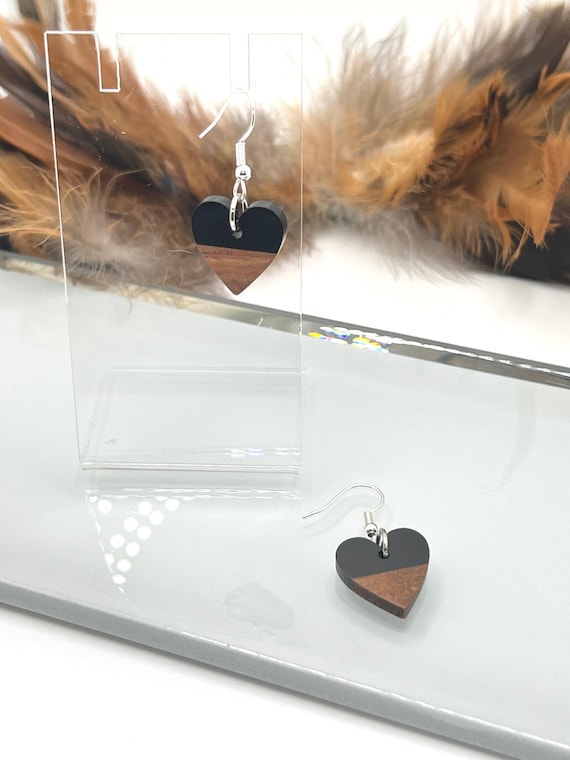 Black Wood Heart Earrings, Petite Wood Jewelry, Urban Jewelry, Boho Jewelry, Valentine's Gift, Gift For Her