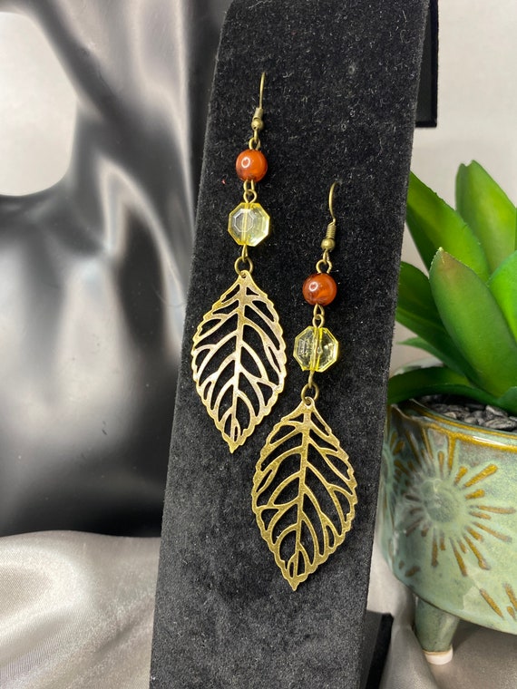 Bronze Leaf Drop Earrings, Bronze Earrings, Leaf Earrings, Boho Earrings, Vacation Jewelry, Gift for Her