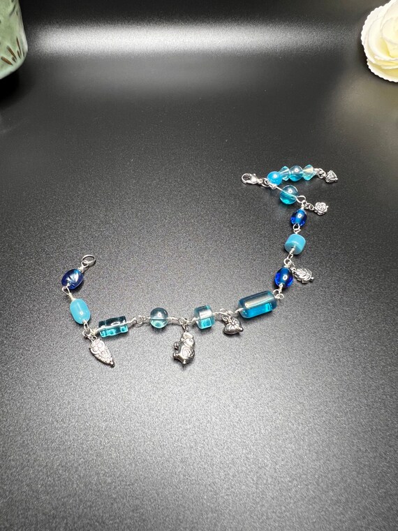 Silver Charm Bracelet, Blue Beaded Charm Bracelet, Silver Charm Bracelet, Gift For Her, Blue and Silver Charm Bracelet