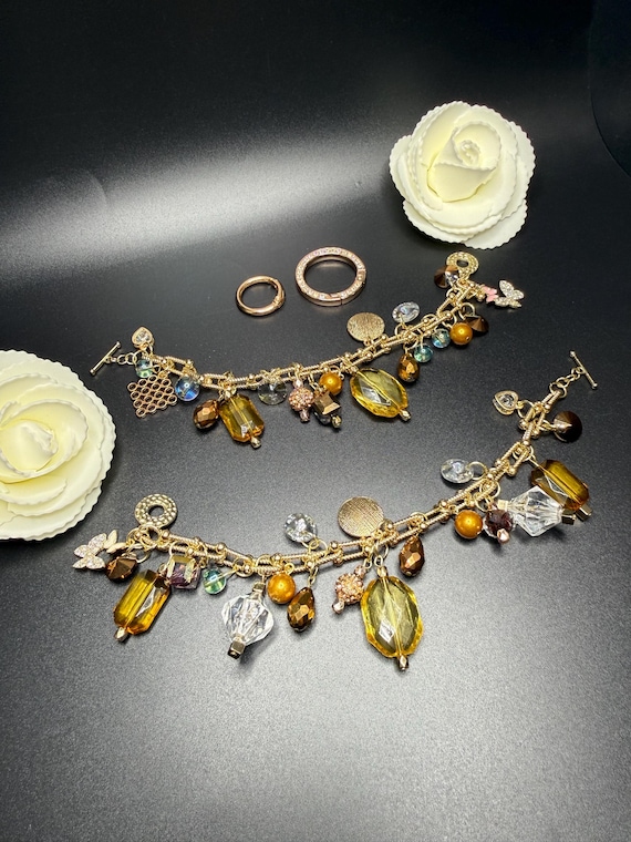 Gold and Bling Beaded Charm Purse Bracelet with “O” ring