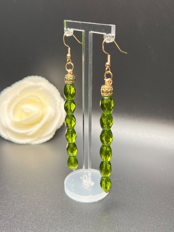 Green Beaded Earrings, Boho Earrings, Green and Gold Dangle Earrings, Handmade Jewelry, Women’s Earrings, Trendy