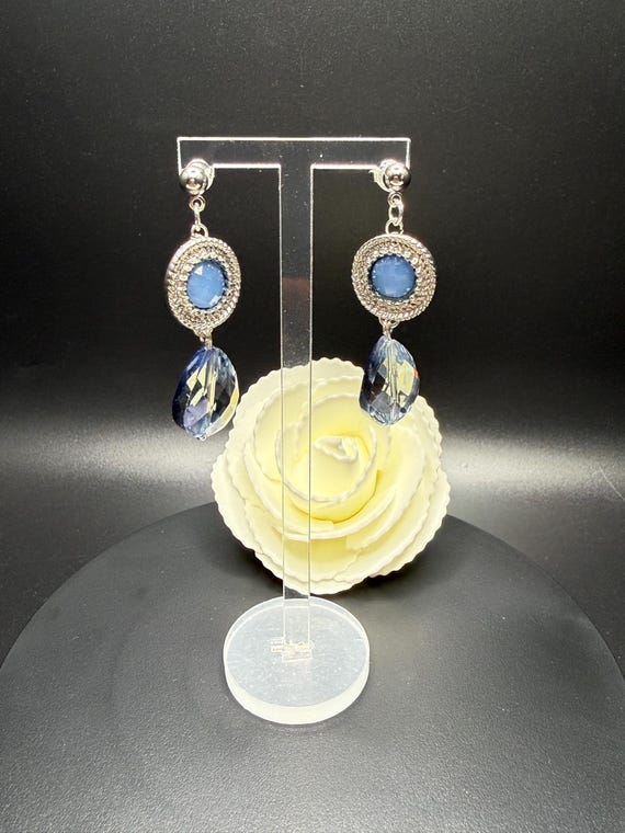 Blue and Silver Elegant Drop Earrings