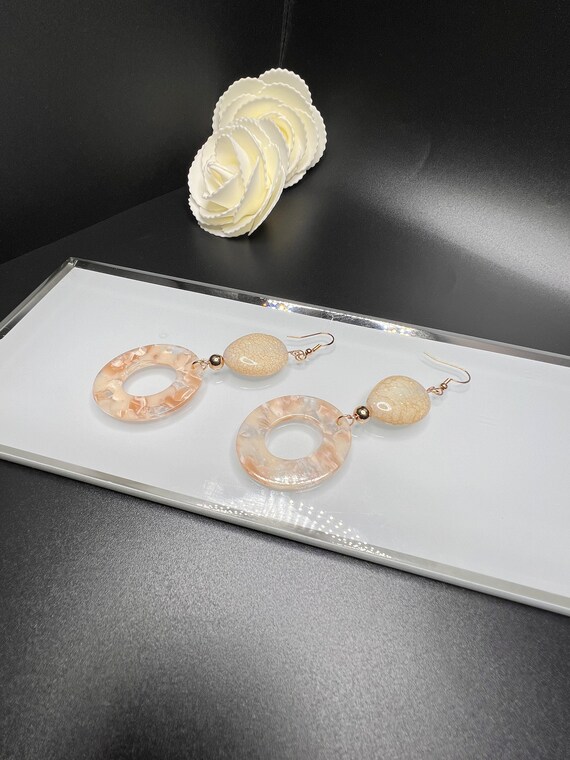 Stone Earrings, Beige Hoop Earrings, Drop Earrings, Neutral Color, Boho Jewelry, Stone Inspired