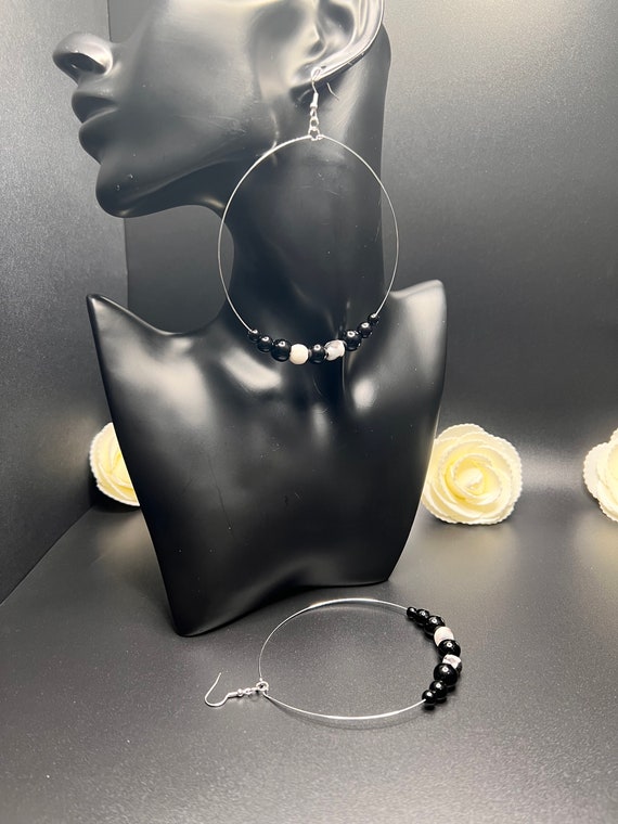 Black and White Large Hoop Earrings, Urban Statement Hoops, Large Hoop Earrings, Fashion Jewelry, Urban Style