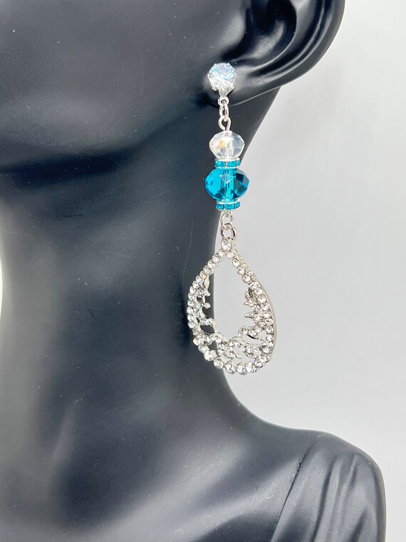 Blue and Silver Bridal Jewelry, Blue Earrings with Crystal Accents, Wedding Jewelry Set, Elegant Earrings, Special Occasion Accessories