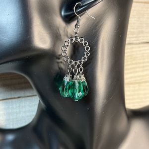 Green Teardrop Beaded Earrings, Black Metal Earrings, Bridal Earrings, Petite Green Earrings, Green Earrings, Green Bridal Earrings