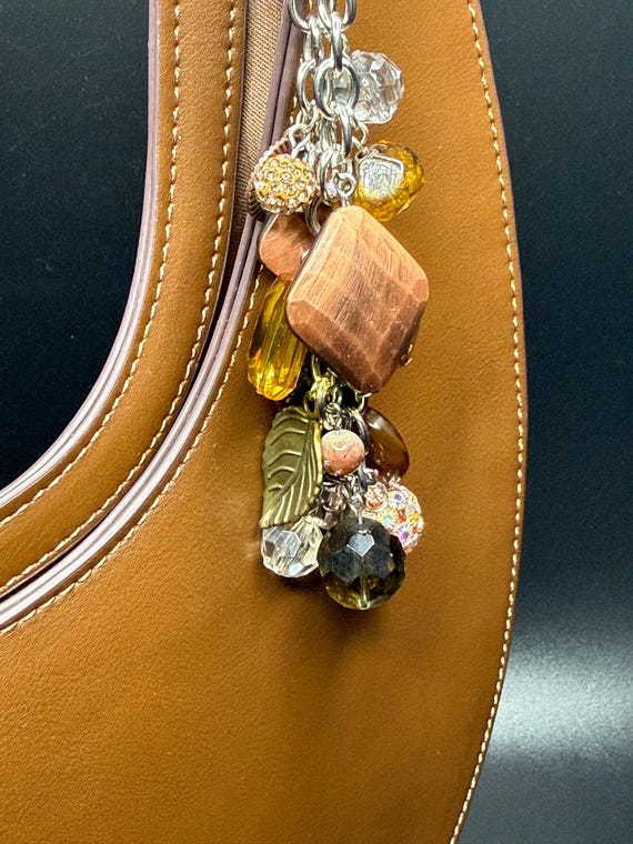 Copper and Silver Beaded Purse Bracelet with Leaf Charm and Bling “O” ring