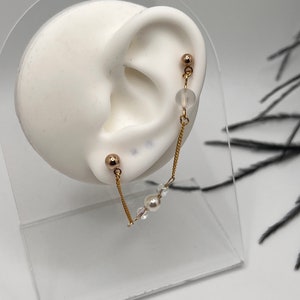Pearl Beaded Stack Earrings with Chain, Modern Jewelry, Boho Earrings, Stack Earrings, Unique Gift for Her