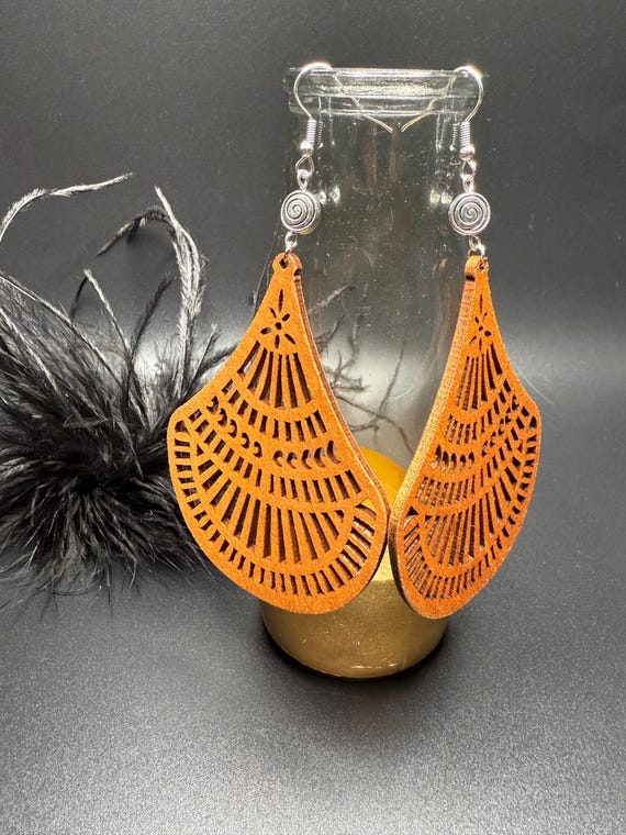 Silver Charm Wood Earrings, Wood Fan Design, Wood Urban Earrings, Boho Earrings, Trendy Accessories