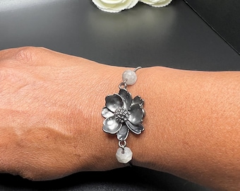 Black Flower Charm Bracelet