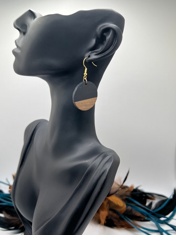Black Wood Earrings, Wood Circle Earrings, Wood Jewelry, Urban Jewelry, Boho Jewelry, Hoop Earrings, Gift For Her