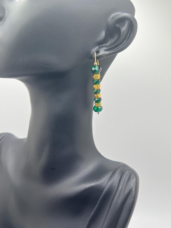 Green and Gold Drop Earrings, Handmade Green Earrings, Gold Drop Earrings, Beaded Earrings, Jewelry Gift