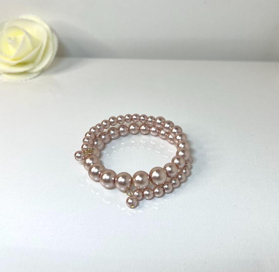 Pink Pearl Memory Wire Bracelet