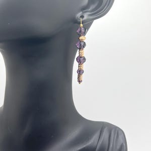 Purple Drop Earrings, Threader Earrings, Gold Earrings, Handmade Earrings, Purple and Gold Earrings, Gift For Her