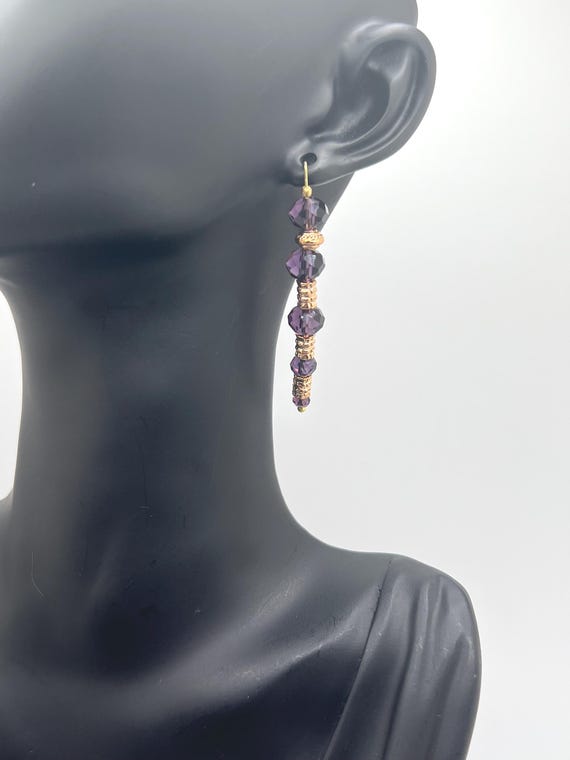 Purple Drop Earrings, Threader Earrings, Gold Earrings, Handmade Earrings, Purple and Gold Earrings, Gift For Her