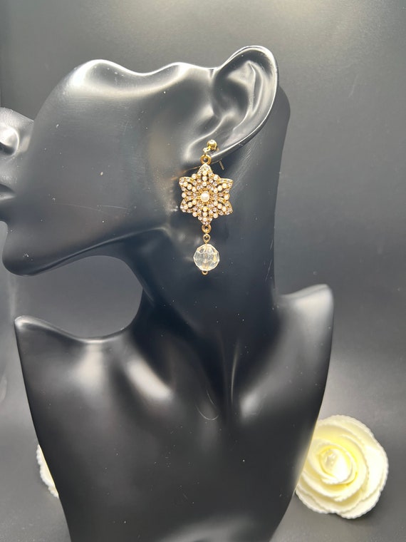 Antique Gold and Pearl Vintage Earrings, Glass Beaded Earring, Elegant Drop Earrings, Bridal Jewelry, Gift For Her