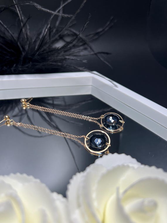 Blue Earrings, Blue and Gold Long Drop Earrings, Bridal Jewelry, Prom Jewelry, Blue and Gold Earrings
